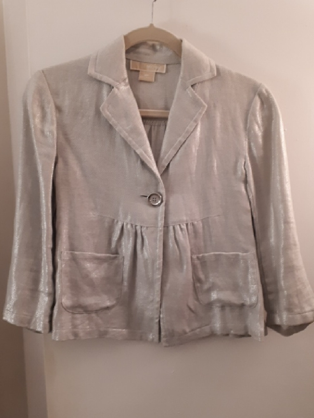 Michael Kors 100% Linen Silver Metallic Women's Blazer Jacket